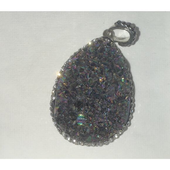Druzy Pendant Sterling Silver Purple Blue Green Gemstone Beautiful - Picture 2 of 6